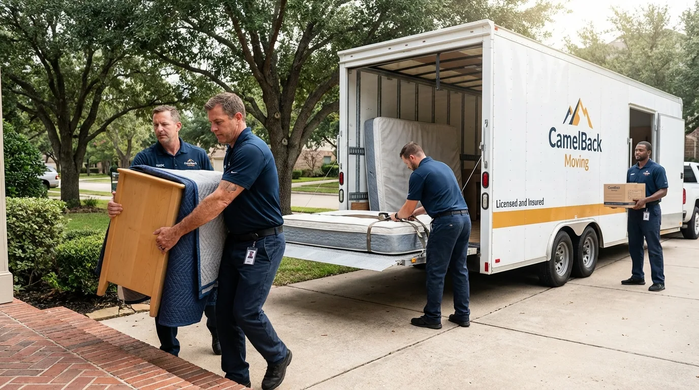 Crew loading residential truck for cross-state move from Cuyahoga Falls, OH
