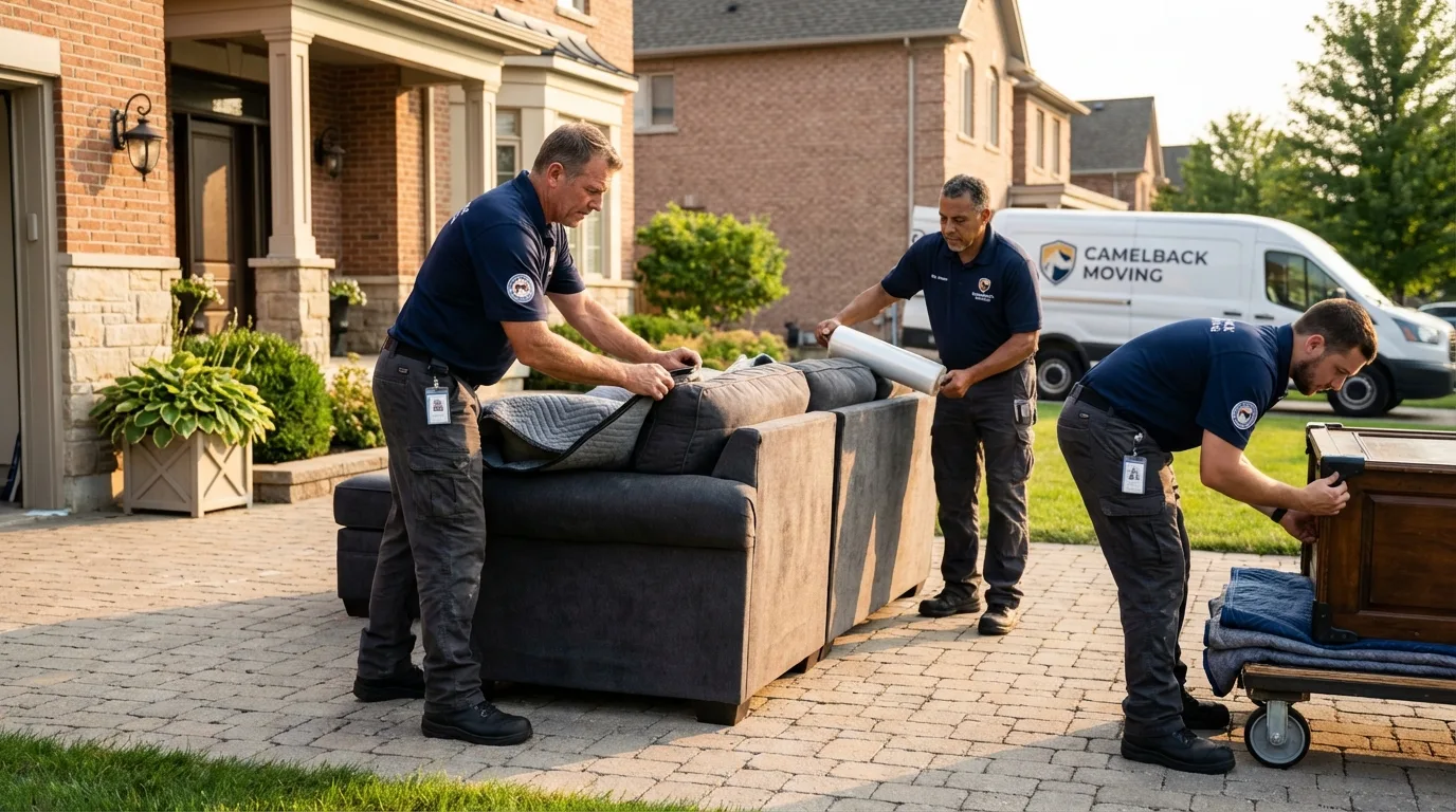 Large estate moving crew wrapping furniture in Cuyahoga Falls, OH