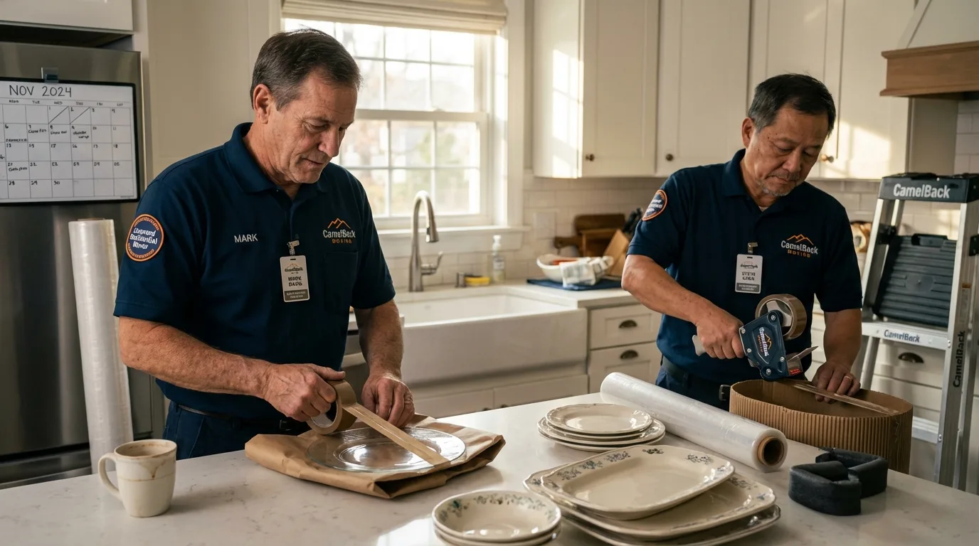 Professional crew packing kitchen dishware in Cuyahoga Falls, OH