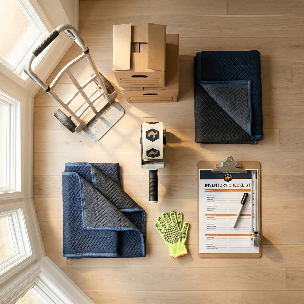 Professional moving supplies and packing materials layout for Cuyahoga Falls residential relocations